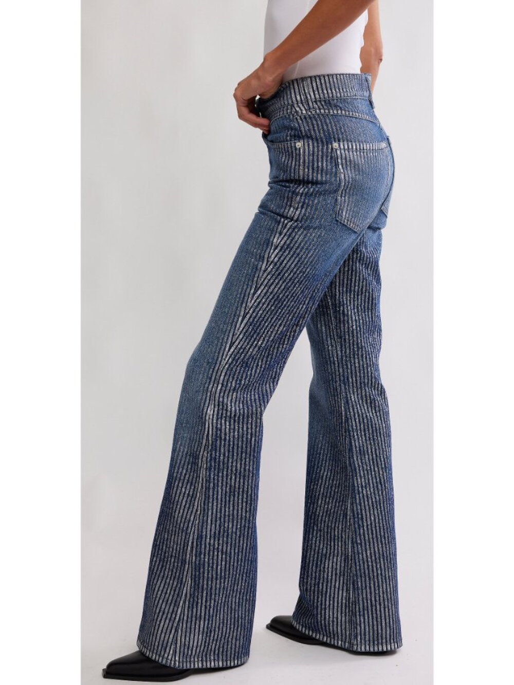 FREE PEOPLE We The Free West Coast Metallic Jeans / Country Blue - Picture 4 of 6
